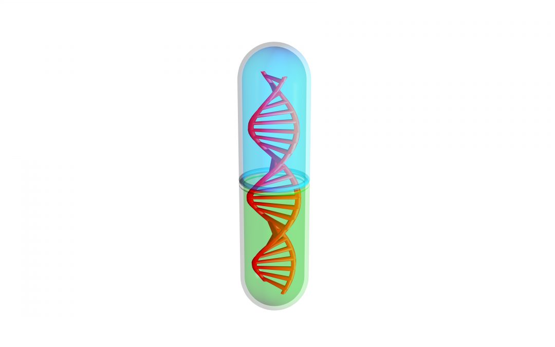 A capsule pill with a DNA molecule inside of it